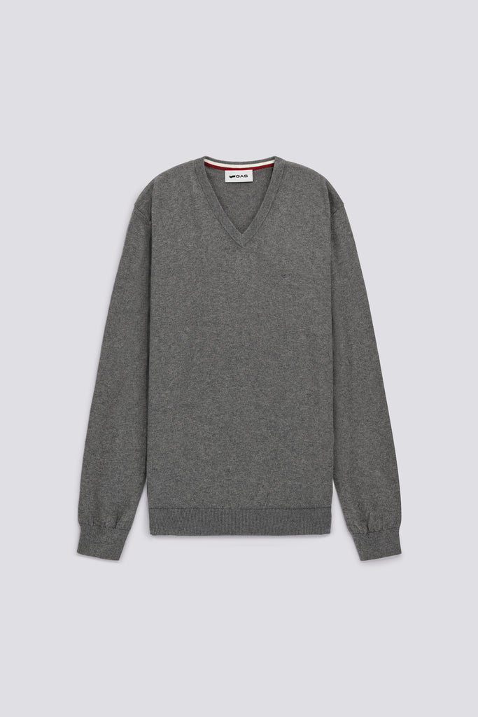ARLO V NECK Men s regular fit v neck sweater medium grey GAS Jeans